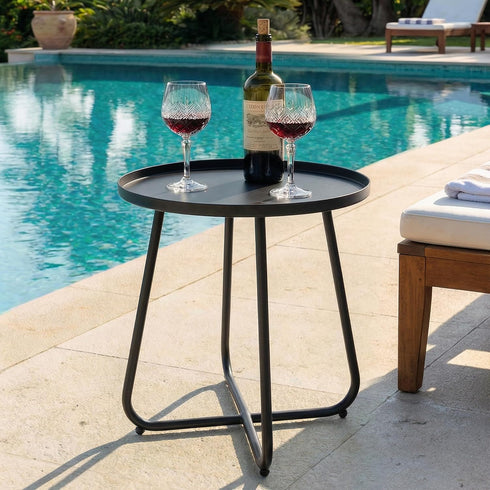 18" Outdoor Side Table, Indoor & Outdoor Round Patio Side Table, Small Metal Side Table for Porch, Balcony, Living