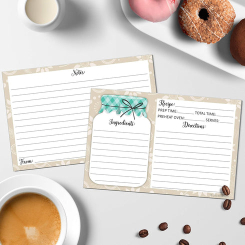 Mason Jar Recipe Cards Set of 50 by 321Done, Rustic 4x6 Double-Sided Premium Card Stock - Made in USA