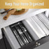 Silverware Organizer Small Bamboo Kitchen Drawer, Utensil Holder, Flatware Organizer Tray, Black, 4 Slots