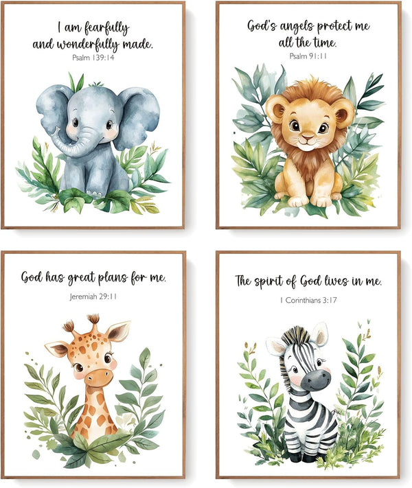 LARTSFRO Woodland Nursery Animals Bible Verse Decor Wall Art Prints Poster, Cute Baby