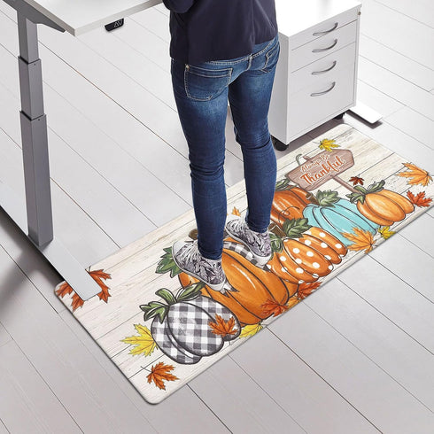 U'Artlines Fall Kitchen Mat - Anti Fatigue Cushioned Comfort Mats, Colorful Pumpkin Kitchen Rugs 17"x28"+17"x47"