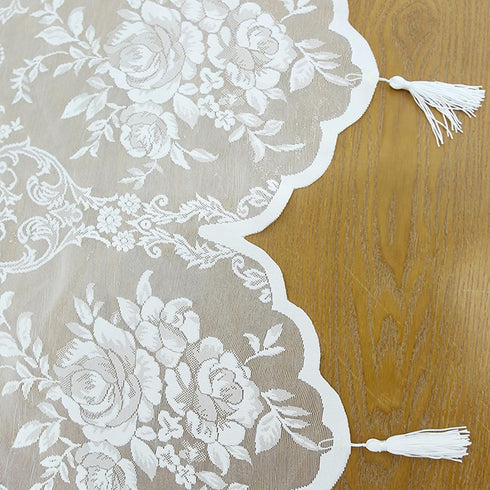 Sheer White Lace Curtain Valance for Kitchen Small Window, Boho Floral Rose Pattern, 1 Panel 52"×18" for Living Room,