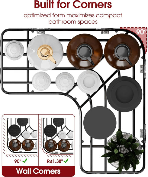 3-Pack Sakugi Corner Shower Caddy - Shower Organizer with Soap Holder & Built-In Hooks, Rustproof Metal Shower Shelves