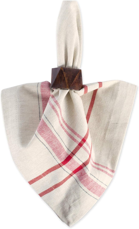 DII French Stripe Tabletop Collection 6 Piece Dining Table Linen Napkin Set, 20x20, Taupe/Red Farmhouse Style