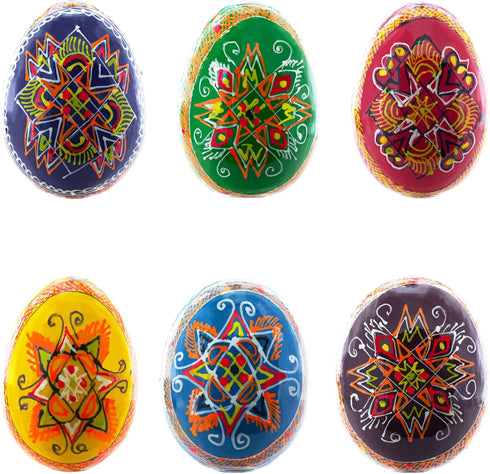 BestPysanky Set of 6 Multicolor Ukrainian Pysanky Wooden Easter Eggs 2.5 Inches