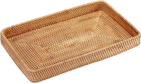 Hipiwe Rattan Serving Tray Large Wicker Storage Basket Tray for Organizing Rectangular Decorative
