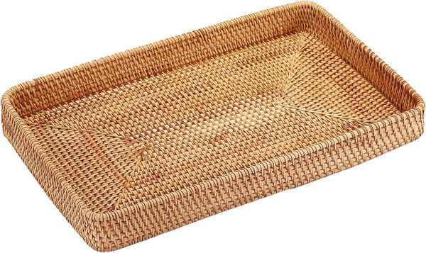Hipiwe Rattan Serving Tray Large Wicker Storage Basket Tray for Organizing Rectangular Decorative
