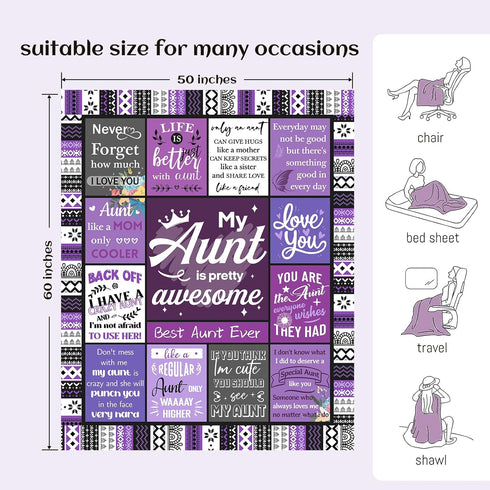 60"X50" Aunt Gifts, Auntie Gift Ideas, Gifts for Aunt from Niece/Nephew, Auntie Birthday Gift, Soft Throw Blankets