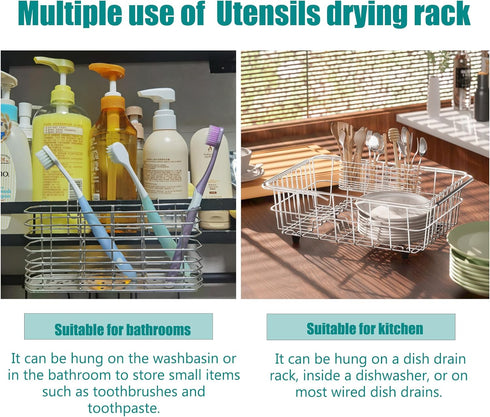 304 Stainless Steel Utensil Holder, Dish Drying Rack, Knife and Fork Drainage Basket, Rust Proof, Color-Silver