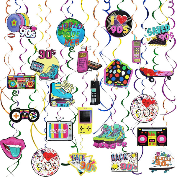 30 pcs 90s Party Decorations Hanging Swirls for Back to 1990's Theme Birthday Party Decor Supplies