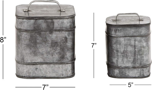 Deco 79 Decorative Canisters Set of 2, 8" & 7"H, Silver Metal Decorative Containers Keepsake Boxes