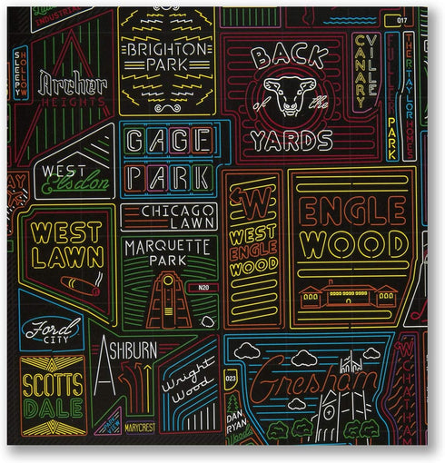 Neon Neighborhood Map of Chicago Poster, Chicago Gift and Wall Art