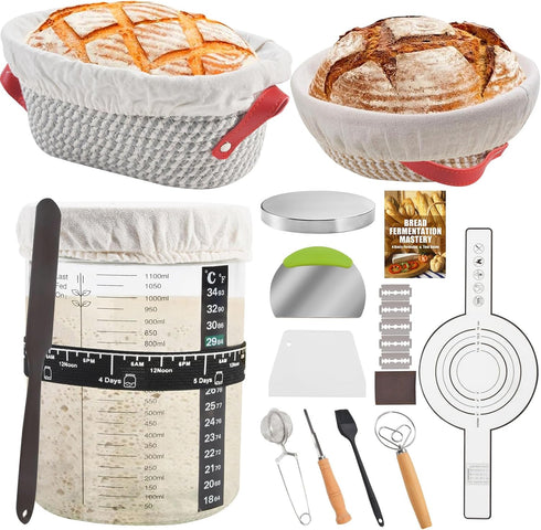 Sourdough Starter Kit, Sourdough Bread Baking Supplies with 40oz Jar, 10" &