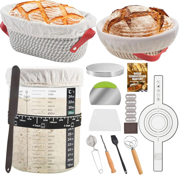 Sourdough Starter Kit, Sourdough Bread Baking Supplies with 40oz Jar, 10" &