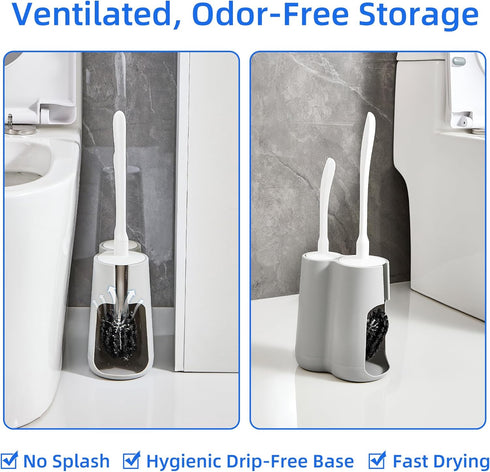 LZLOOK Set Toilet Brush and Holder with Pumice Stone Long Handle Toilet Bowl Brush, Anti-Splash Scrubber, Ventilated