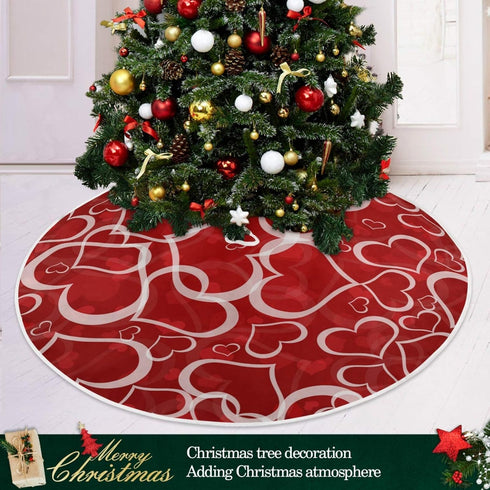 Valentine's Day Tree Skirt – Love Heart Christmas Tree Skirt for Holiday Party Decoration – 36 Inch