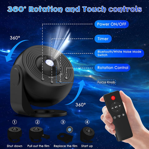 Ysonla 12 1 360 ControlBlack Galaxy Projector for Bedroom Pro Version, HD in Film Discs Star Projector with Bluetooth