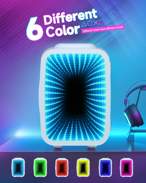 Mini Fridge, 4 Liter/6 Cans Small Refrigerator with Dimmable LED Light, AC/DC Portable Cooler for Bedroom, Office,