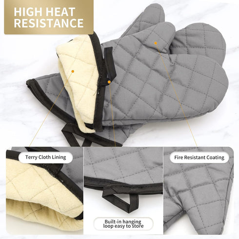 ARCLIBER Oven Mitts 1 Pair, Quilted Terry Cloth Cotton Lining, 16 Inch Heat Resistant Kitchen Gloves