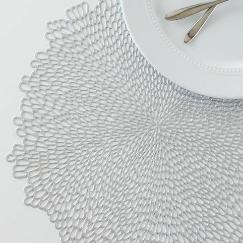 Benson Mills Bloom Pressed Vinyl Placemat Set of 4, 15.5" Round, Silver for Kitchen and Dining Table