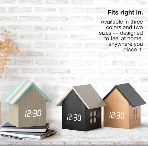 Dimmer Driini Digital House-Shaped Alarm Clock with Temperature Display (Light Wood) Modern Aesthetic - Cute Cube Frame