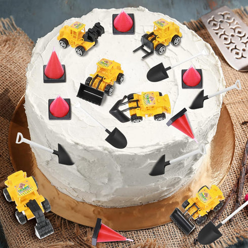 24 Set 6 12 Yerliker Pcs Construction Party Decoration Construction Cone Shaped Cake Candles Truck Excavator Cake