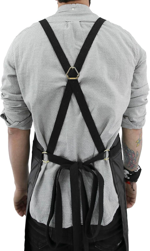 Under NY Sky Cross-Back Black Apron – Adjustable for Men, Women, Pro Barber, Tattoo, Hair Stylist, Barista, Server
