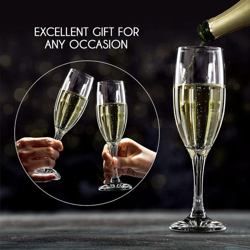 Volarium Champagne Flutes Set of 6, Elegant Crystal Glasses for Sparkling Wine, Perfect for Christmas, Weddings,