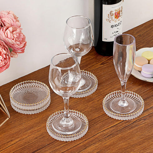 OGANAZI Set 5 of Modern Clear Coaster, Glass Coasters for Drinks, Crystal Coasters Round Cup Mat, Coffee Table Decor
