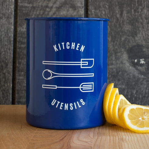 Now Designs Utensil Crock, Powder-Coated Steel, Navy Blue, 5x6 inches