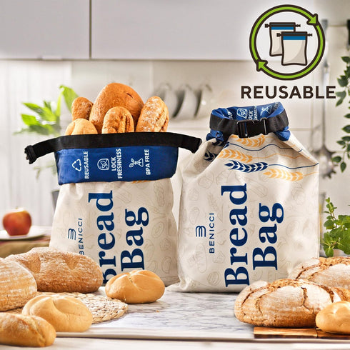 2 Pack Reusable Bread Bags - Perfect To Store Homemade Sourdough Loaf Breads - Special Double-Lock for Longer Freshness