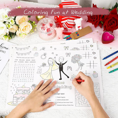 24 Set 24 24 Packaged 15.7''x11'' Pasimy Wedding Activity for Kids Including Pcs Wedding Coloring Placemats Books