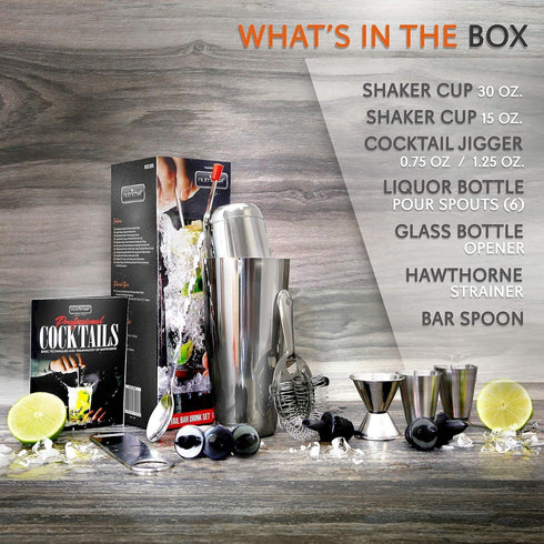 NutriChef Mixology Bartender Cocktail Shaker Set - 15 Piece Essential Martini Making Kit