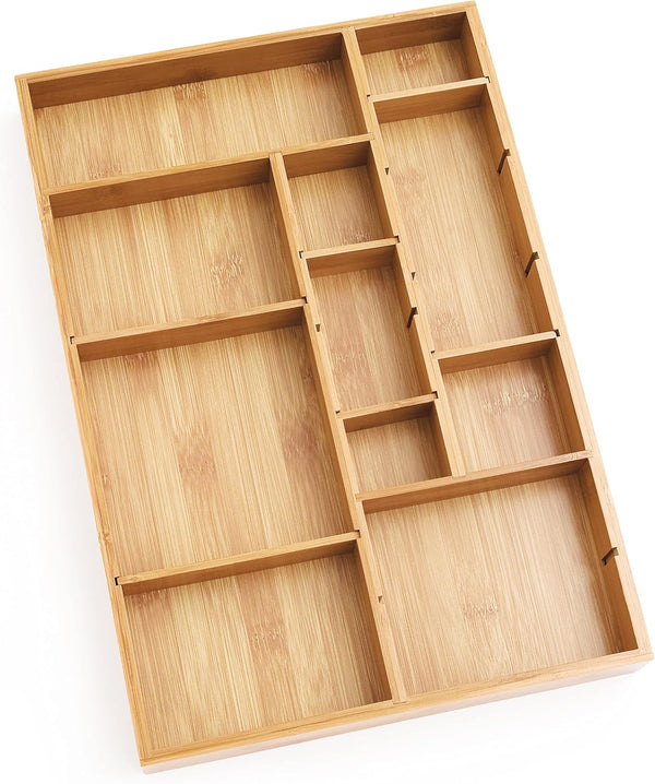 Lipper International 8397 Bamboo Wood Adjustable Drawer Organizer with 6 Removable Dividers