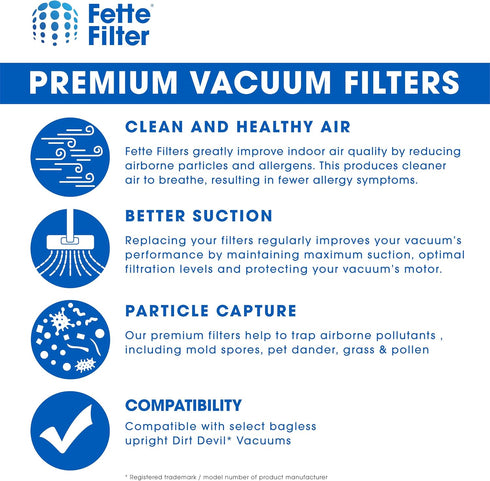 Fette Filter - Vacuum HEPA Filter Compatible with Dirt Devil F1, Pack of 6