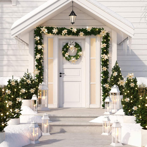 WILLBOND 36 Pcs Christmas Poinsettia Flowers, Glitter Faux Flowers Decoration for Christmas New Year Home Outdoor