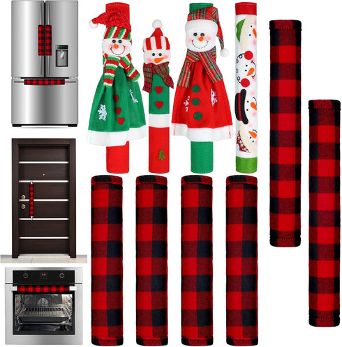 Christmas Refrigerator Door Handle Cover - Santa Snowman Kitchen Appliance Decorations for Fridge