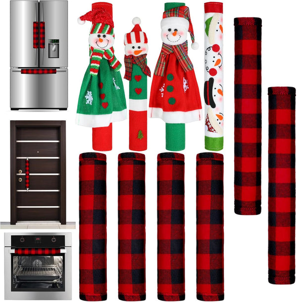 Christmas Refrigerator Door Handle Cover - Santa Snowman Kitchen Appliance Decorations for Fridge