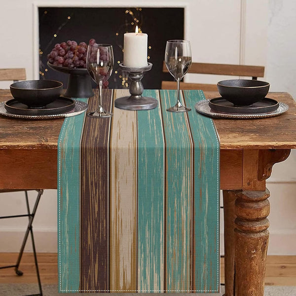 Emvency Farmhouse Table Runner, Vintage Green and Brown Art Painting for Kitchen
