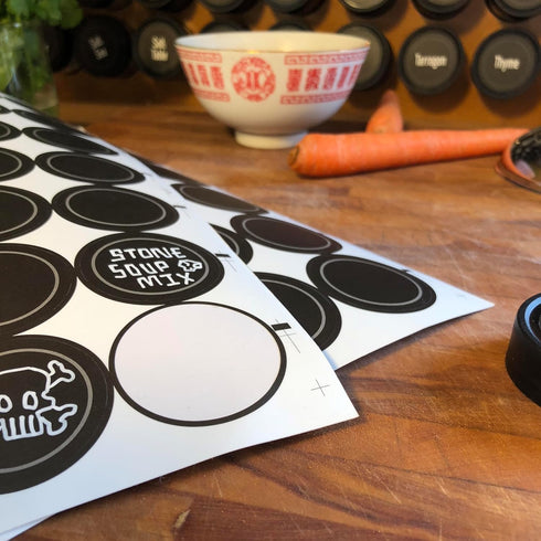 AllSpice 70 Black Water Resistant Round Spice Jar Labels Set 1.5" for Penzeys and AllSpice Jars