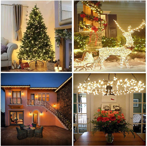 Outdoor Indoor String Lights, 300LED Warm White Fairy Lights 99ft Green Wire Dimmable with Remote Control, Waterproof