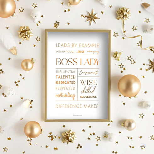 Boss Lady Desk and Wall Art - 12x9" Metal Frame Office Décor with Inspirational Quote by Merry Expressions