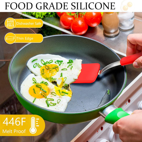 Silicone Cookie Spatula Turner 2 Pack, Mini Brownie Spatula, Flexible Kitchen Small Silicone for Nonstick Cookware,