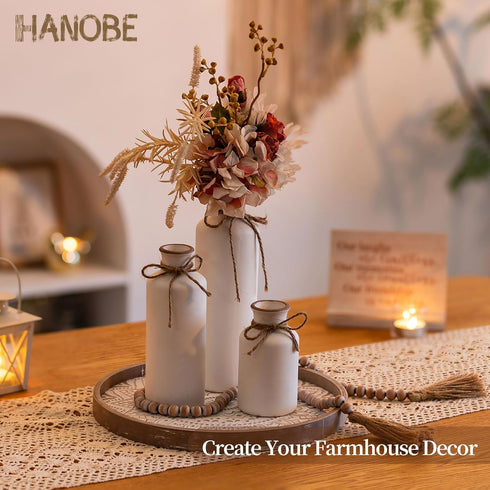12 Inch Counter Hanobe Decorative Coffee Table Tray: Round Wood Trays for Boho Home Decor Rustic Farmhouse Centerpiece
