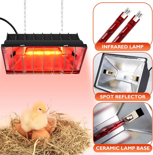 POMINEL Heat Lamp for Chickens Chicks, Chicken Coop Heater with Adjustable Temp Hanging Height for Winter
