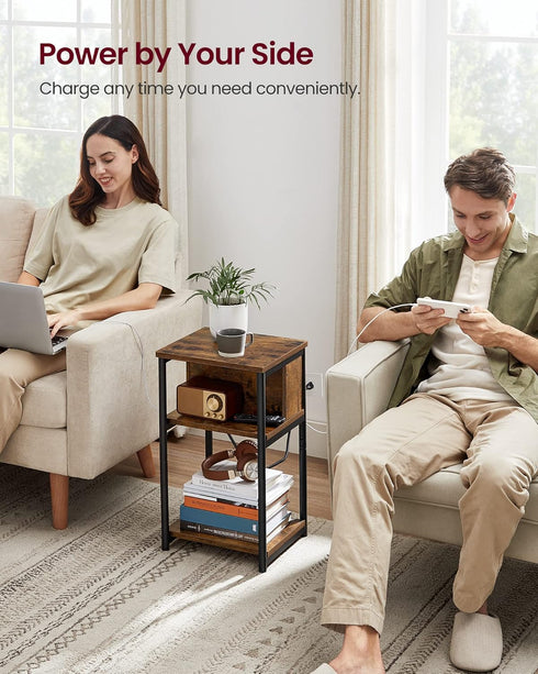 3-Tier 11.8 13.4 22.8 Inches, VASAGLE Side Table with Charging Station, End Table with USB Ports and Outlets