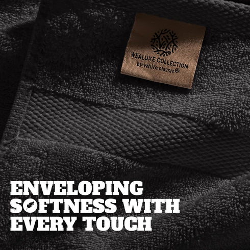 24 Pack 600 100% 12x12 Inches White Classic Wealuxe Black Washcloths - GSM Ring-Spun Cotton Wash Cloths for Showering