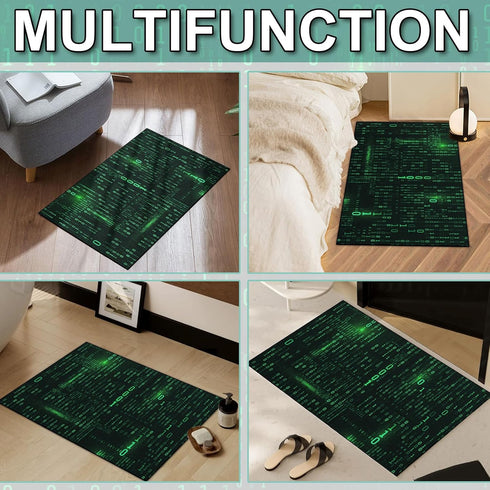 Washable Area Rug, Binary Code Design Entryway Doormat Faux Wool Non-Slip Low-Pile Carpet for Indoor Kitchen Bathroom
