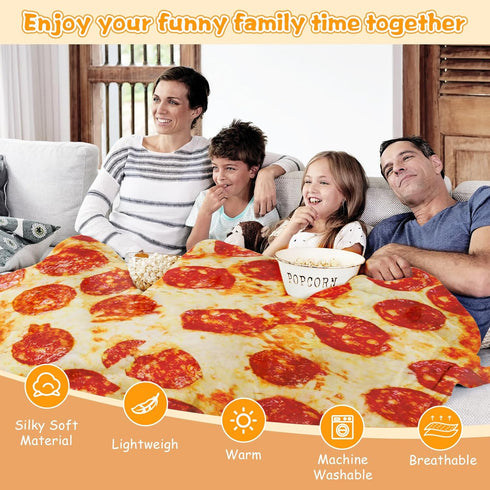 80 Inches Lhedon Pizza Blanket Adult Size, Blankets Queen Size, Round Pepperoni Pizza Food Blanket, Funny Gifts