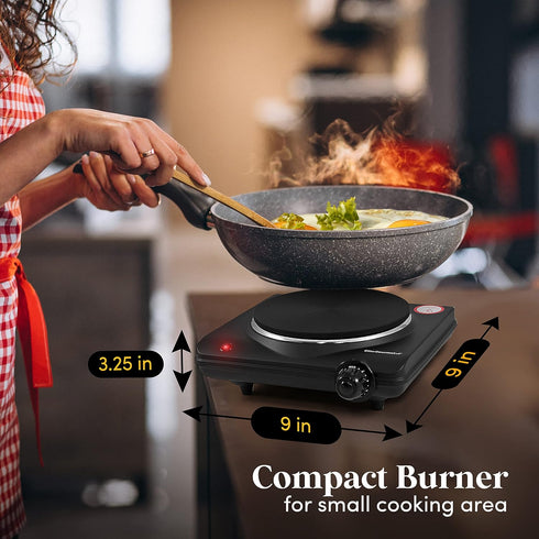 Elite Gourmet ESB-301BF Countertop Single Cast Iron Burner, 1000 Watts, Black
